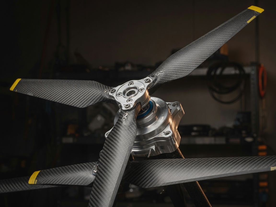 Three-blade carbon fiber propeller mounted on a precision hub